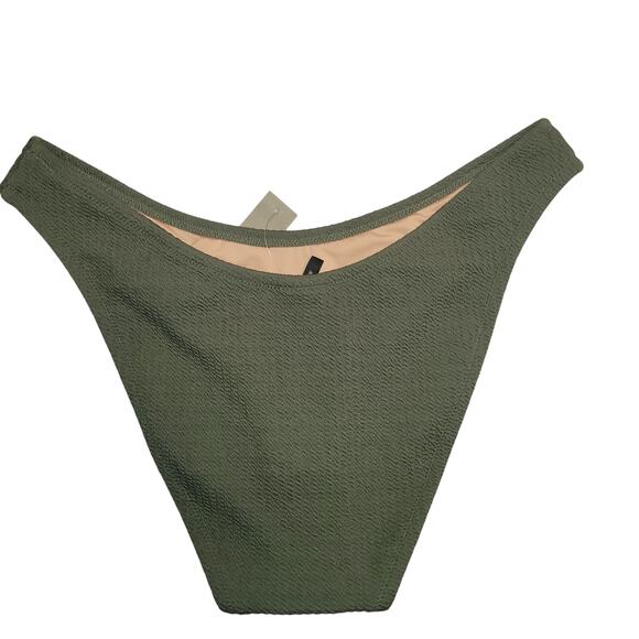 J Crew Bikini Bottom Textured curved-waist cheeky Size Medium Green BC050 - Picture 2 of 7